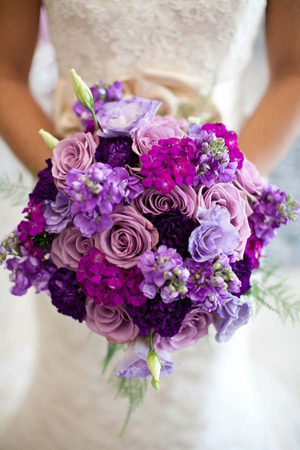 sirene Afstudeeralbum gebaar Paarse bruidsboeketten voorbeelden soorten bloemen