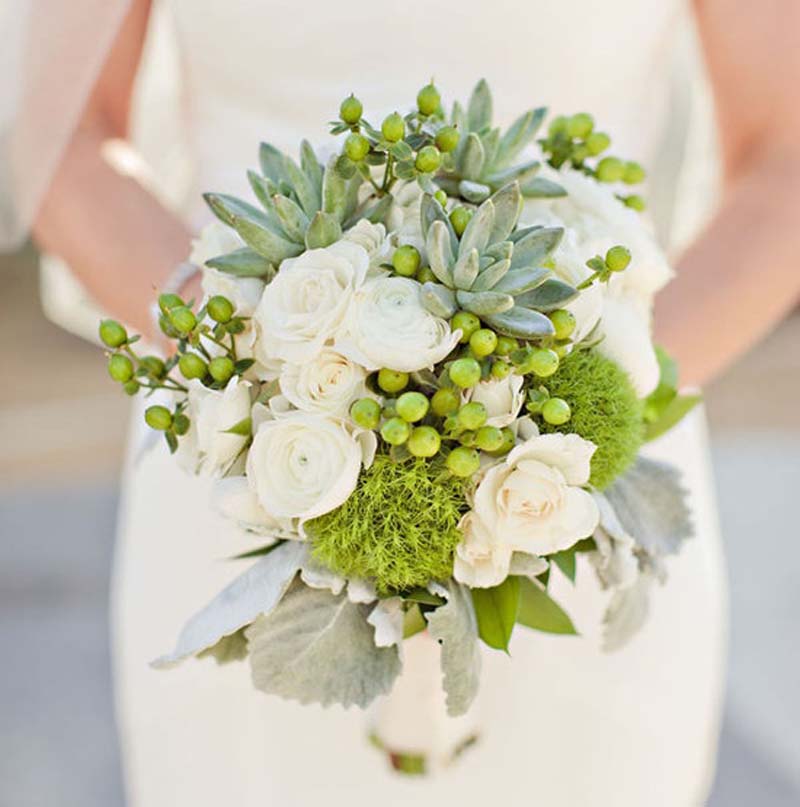 Voorbeelden de witte bruidsboeketten en bruidsbloemen